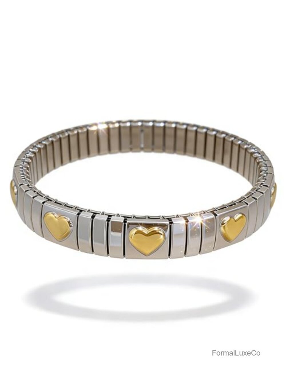 Silver and Gold Heart Bangle Bracelet for Women, Alloy Love Bracelet, Everyday